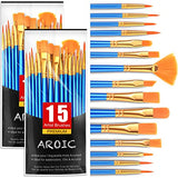 AROIC Acrylic Paint Brush Set, 30 pcs Nylon Hair Paint Brushes for All Purpose Oil Watercolor Face Body Rock Painting Artist, Small Paint Brush Kits AROIC