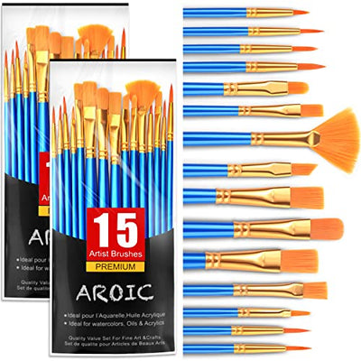 AROIC Acrylic Paint Brush Set, 30 pcs Nylon Hair Paint Brushes for All Purpose Oil Watercolor Face Body Rock Painting Artist, Small Paint Brush Kits