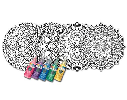 ZORBITZ Joy of Coloring Stained Glass Window Art Clings DIY Kit,8 Clings& 5 Paints,4 Gorgeous,Intricate Mandala Designs,Designed Paint,Removable - WoodArtSupply