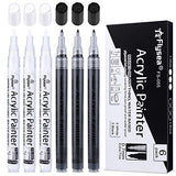 NAWOD Paint Pens White Black Acrylic Marker 6 Pack, Acrylic Permanent Marker, White Paint Pens for Rock Ceramic Wooden Leather Glass Painting Metal NAWOD