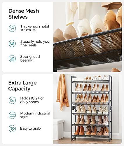SONGMICS 6-Tier Shoe Rack Storage, Metal Shoe Organizer Stand for Garage, Entryway, Set of 2 3-Tier Stackable Shoe Rack Shelf, with Adjustable Flat SONGMICS
