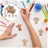 VOSAREA 50pcs Wooden Angel Pendant Christmas Wood Cutouts Small Wood Angel Cutouts Holiday Nursery Decor Blank Drawing Wing Hollow Out Angel Wings VOSAREA