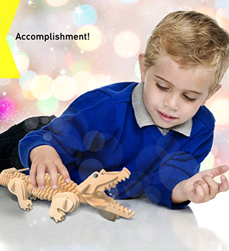 Puzzled 3D Puzzle Alligator Wood Craft Construction Model Kit, Fun, Unique & Educational DIY Wooden Toy Assemble Model Unfinished Crafting Hobby