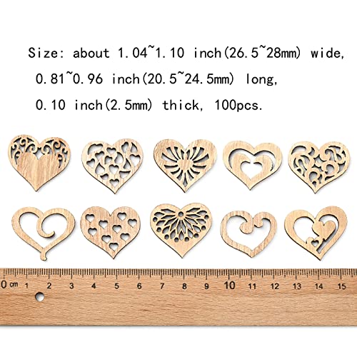 KitBeads 100pcs Wood Heart Cutouts Hollow Wood Heart Embellishments Valentine Love Heart Shape Laser Cut Ornaments for Crafts DIY Home Decorations KitBeads