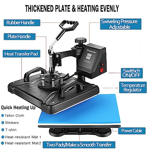 AKEYDIY 5 in 1 Heat Press Machine for t Shirts Professional Swing Away Heat Press Digital Combo 12" x 15" 360-degree Rotation Heat Press Machines