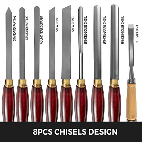 Mophorn Woodworking Lathe Chisel Set 8 Piece Set Lathe Chisel HSS Steel Blades Wood Turning Tools Wooden Case for Storage for Wood Carving Root - WoodArtSupply