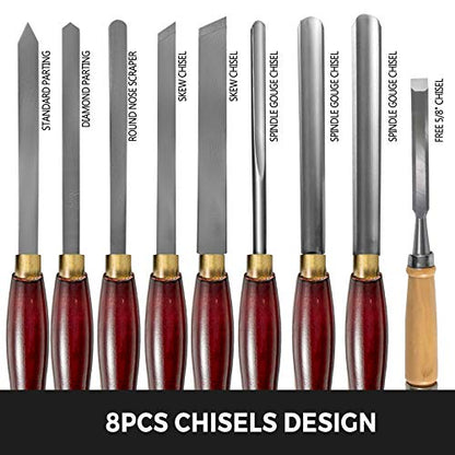 Mophorn Woodworking Lathe Chisel Set 8 Piece Set Lathe Chisel HSS Steel Blades Wood Turning Tools Wooden Case for Storage for Wood Carving Root - WoodArtSupply