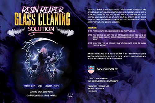 Resin Reaper Glass Cleaner 32 OZ | Pipe Cleaner | Safe on Glass, Metal, Ceramic, and Pyrex | 420 710 Friendly Cleaning | Soak and Wash - No Abrasives Lifestyle Basics