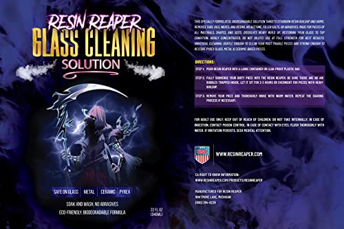 Resin Reaper Glass Cleaner 32 OZ | Pipe Cleaner | Safe on Glass, Metal, Ceramic, and Pyrex | 420 710 Friendly Cleaning | Soak and Wash - No Abrasives - WoodArtSupply