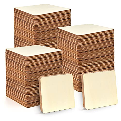 80 Pieces 3 x 3 Inches Unfinished Squares Blank Wooden Pieces Wooden Square Cutouts Wood Slices for Painting Writing Carving DIY Arts Craft Project Coopay
