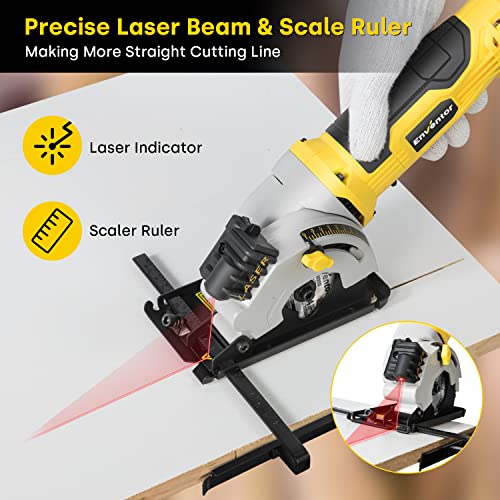 Mini Circular Saw, ENVENTOR 4.8A Electric Circular Saw Corded with Laser Guide, 4000RPM, 3 Saw Blades 3-3/8" Max Cutting Depth 1-1/16", Compact Hand Enventor