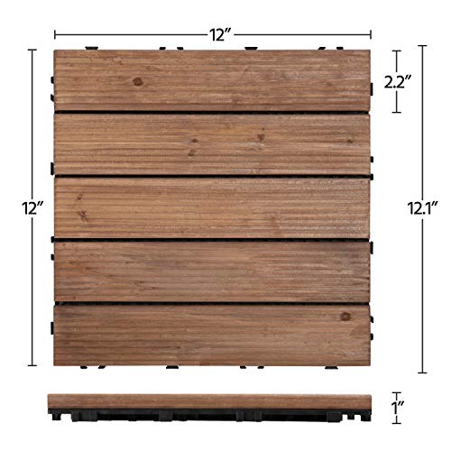 Yaheetech 55pcs Patio Deck Tiles Interlocking Wood Composite Deck Wooden Flooring Deck Tiles 12 x 12in Fir Wood Indoor&Outdoor, Brown - WoodArtSupply