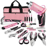 WORKPRO 53-Piece Pink Tool set with Electric Cordless Screwdriver, Basic Tool Kit Set for Women with 13'' Portable Tool Bag for DIY Home WORKPRO