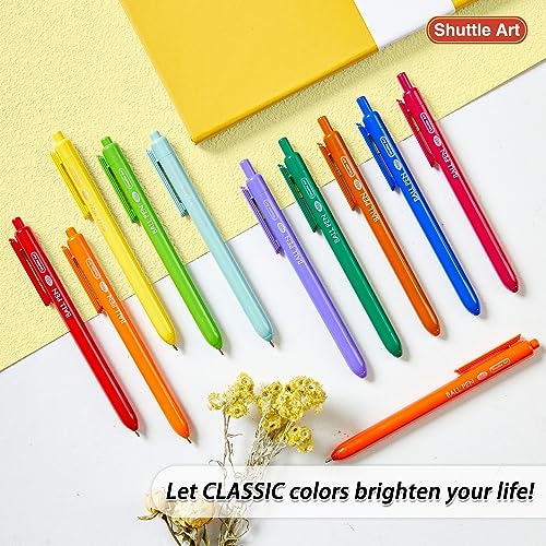 Shuttle Art Ballpoint Pens, 24 Pack Colored Retractable Black Ink Ball Point Pens, Cute Pens 1.0mm Medium Point Quick Drying for Writing Journaling Shuttle Art