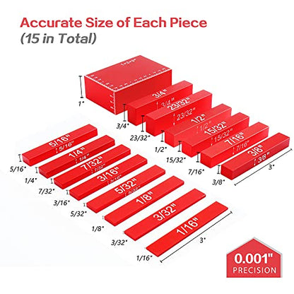 Setup Block Height Gauge Set, 15 Precision Aluminum Setup Bars for Table Saw Accessories with Laser Engraved Markings, Woodworking Carpenter Tools,