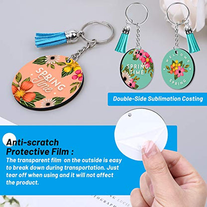 Sublimation Blanks Keychains Products, 80 PCS Keychains Tag Bulk with 2 Inch Heat Transfer Double-Side Round Coasters Blanks, Key Chains, Tassels,