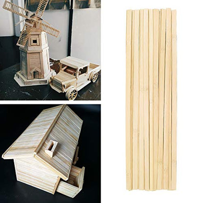50 Pcs Natural Bamboo Thin Wood Strips 15.5 Inches Long Craft Popsicle Balsa Sticks DIY Bamboo Plank for House Aircraft Ship Boat School Projects