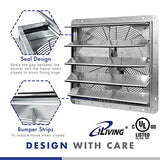 iLIVING 20" Wall Mounted Shutter Exhaust Fan, Automatic Shutter, with Thermostat and Variable Speed controller, 2.2A, 3368 CFM, 5000 SQF Coverage iLiving