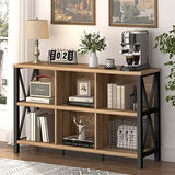 FATORRI Rustic Oak 6-Cube Storage Organizer – Industrial Horizontal Bookshelf with Durable Metal Frame FATORRI