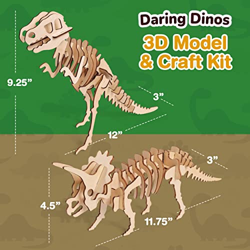 CoolToys Daring Dinos Paint n' Play 3D Model and Craft Kit - STEM Educational Wooden Dinosaurs Building and Painting Set for Kids Ages 6+, Fun and CoolToys