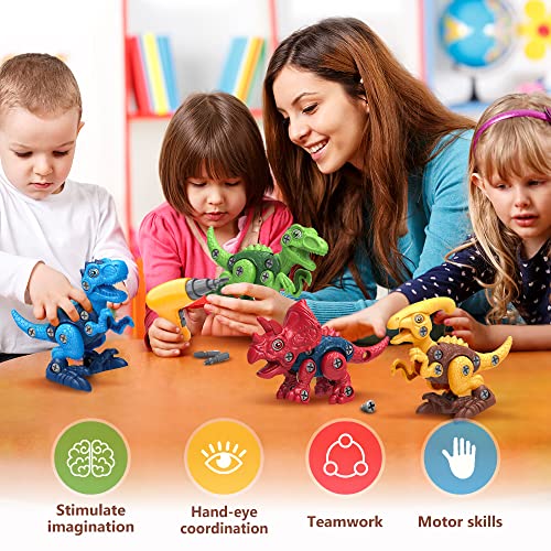 Dinosaur Toys for 3, 4, 5, 6, 7 Year Old Boys, Take Apart Toys with Electric Drill for Kids, STEM Educational Construction Building Toys, Ideal Xmas Officygnet