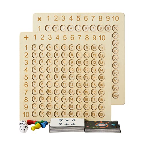 Asweets 2 in 1 Wooden Montessori Multiplication Addition Board Game Montessori Toy Educational Math Table Board Game Double-Sided Boards for Toddlers Asweets