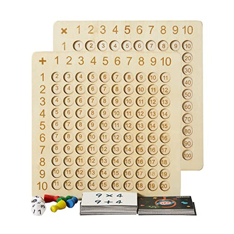Asweets 2 in 1 Wooden Montessori Multiplication Addition Board Game Montessori Toy Educational Math Table Board Game Double-Sided Boards for Toddlers Asweets