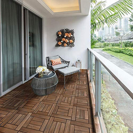 Topeakmart 27PCS Patio Deck Tiles Interlocking Wood Composite Decking Floor Tiles 12 x 12in Brown for Outdoor & Indoor Patio Garden Deck Poolside Topeakmart
