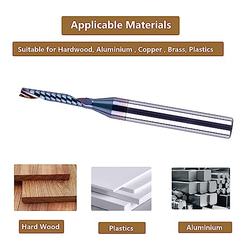 SpeTool Carbide O Flute Spiral Router Bit 1/8 Inch Cutting Diameter 1/4 Inch Shank with Coating Acrylic Non-Ferrous Metal CNC Milling Cutter SpeTool