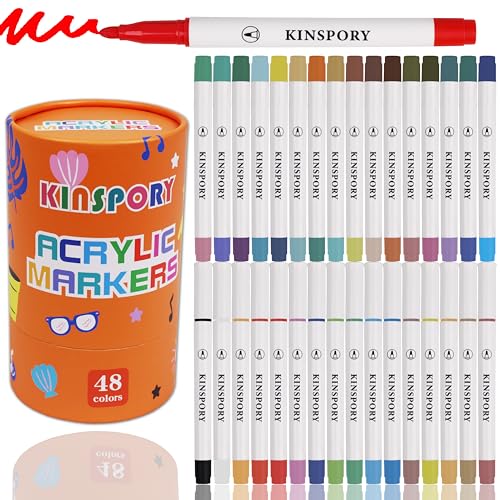 KINSPORY Acrylic Markers, 48 Colors Washable Coloring Drawing Paint Pens, DIY Art Crafts Making Kit, Creative Bucket Gift Box for Kids - Orange - WoodArtSupply