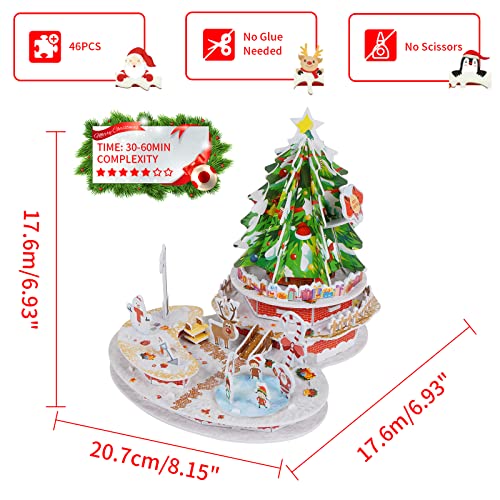 Hallisun 3D Puzzles for Kids and Adults, Merry Christmas Playground Tree DIY Jigsaw Puzzle Kit, Handmade Music Box Craft Kits, STEM Educational Toys