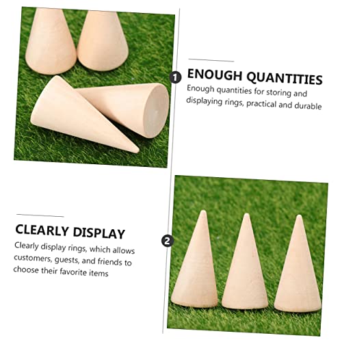 NOLITOY 60 Pcs Diy Cone Unfinished Wooden Toys Cone Bracket Ring Holder Jewelry-rings Ring Display Stands Wood Cone Wood Storage Racks Jewelry Ring NOLITOY