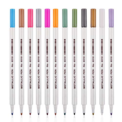 Dyvicl Metallic Marker Pens - 12 Colors Hard Fine Tip Metallic Markers and Charcoal Pencils Dyvicl