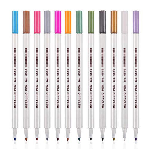 Dyvicl Metallic Marker Pens - 12 Colors Hard Fine Tip Metallic Markers and Metallic Markers Paint Markers