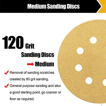 BOSHCRAFT Sanding Discs, 120 Grit 5 Inch 8 Holes Hook and Loop Sanding Disc Orbital Sandpaper 30 Packs for Woodworking Metalworking Random Orbital