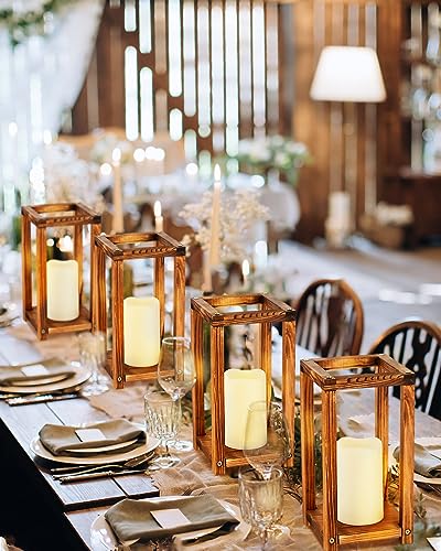 Huquary 24 Pcs Wooden Candle Lantern Bulk Wedding Lantern Centerpiece Includes 12 Farmhouse Wooden Candle Holder and 12 Flameless Decorative Led - WoodArtSupply