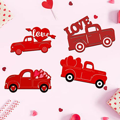 32 Pieces Valentines Day Truck Cutout Unfinished Wood Slices Holiday Unpainted Wooden Truck Cutout Door Hangers Truck Shape Cutout for Valentine