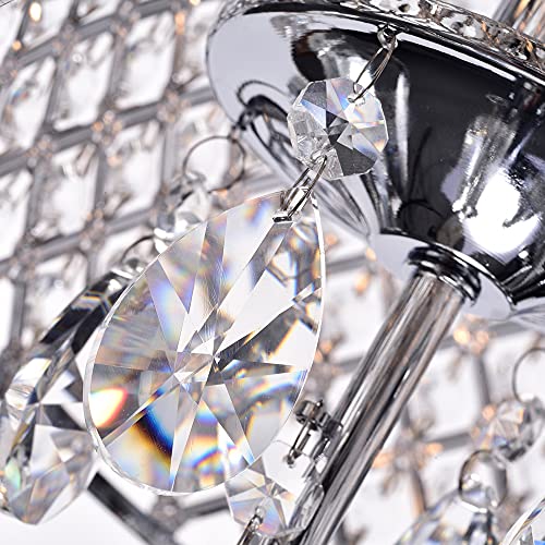Edvivi Marya 4-Lights Chrome Round Crystal Chandelier Ceiling Fixture | Beaded Drum Shade