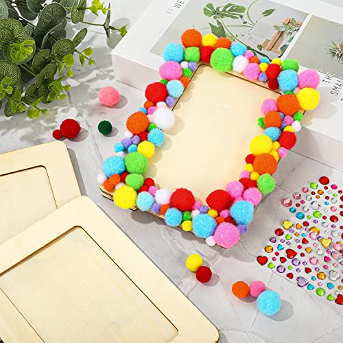 Whaline 16Pcs Picture Frame Painting Craft Kit with Painting Pens Diamond Stickers Pom Poms Frame Display Wooden DIY Photo Frames for Wall Tabletop Whaline