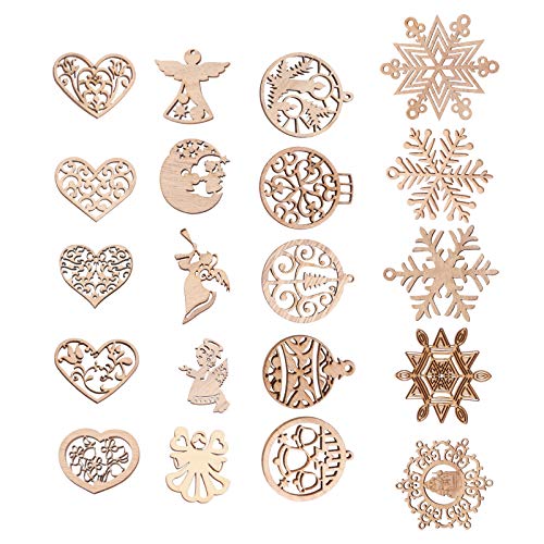 PartyKindom 4PCS Christmas Cutout Wood Chips Unfinished Christmas Crafts Christmas Hanging Cutouts Wood Cutout Xmas Wooden Ornament Wooden Snowflake PartyKindom