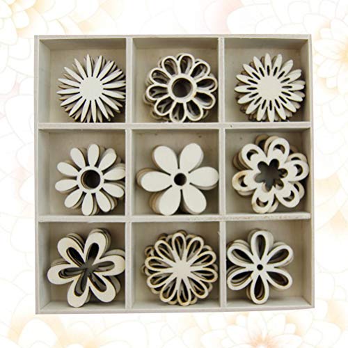 IMIKEYA 1 Box of 45pcs Wooden Embellishments Cutouts Wooden Slices Flower Shapes Decorations Unfinished Crafts Ornaments