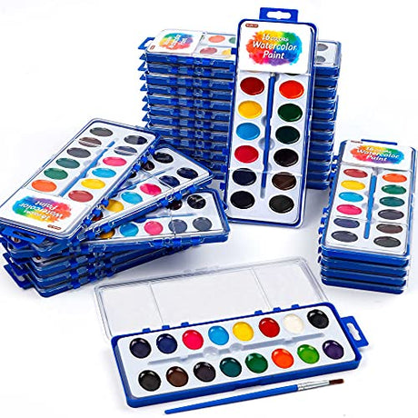 Shuttle Art 16 Colors Watercolor Paint Set Bulk, Pack of 24, Watercolor Paint Set with Paint Brushes for Kids and Adults, Washable Paint for Shuttle Art