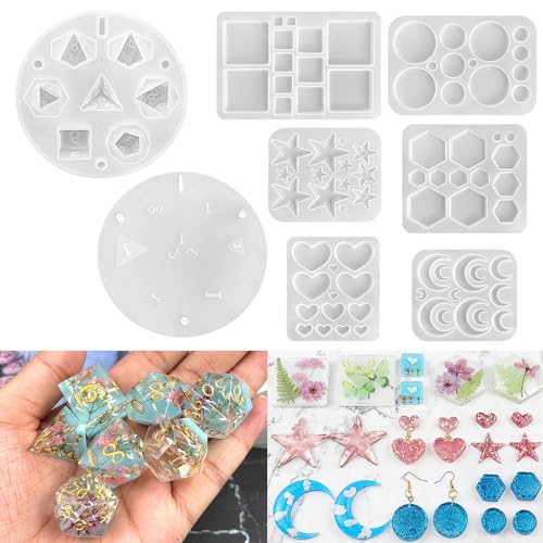 RESINWORLD Multi-Functional Small Silicone Molds Set + 7 Piece Sharp Edge Polyhedral Dice Mold