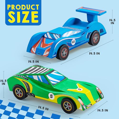 Klever Kits 4 DIY Wooden Race Cars-Build & Paint Your Own Wood Craft Kit, 4 Race Cars Toy, Easy to Assemble Arts Crafts Kit, Birthday Party Christmas Klever Kits