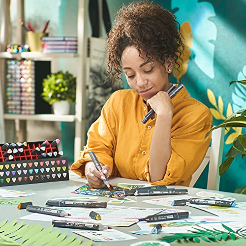 ARTEZA Alcohol Brush Markers, Set of 36 Colors, EverBlend Tropical Tones, Medium Chisel and Brush Nib, Dual Tip Markers for Drawing and Sketching ARTEZA