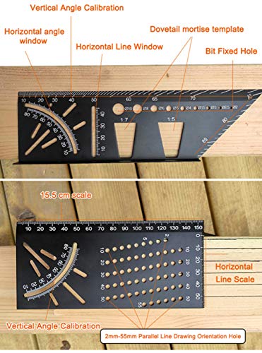 Aluminum Alloy Woodworking Square Size Measure Ruler - 3D Mitre Angle Measuring Template Tool - Carpenter's Layout Ruler Gauge Woodworking - WoodArtSupply