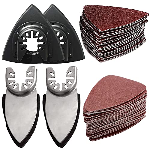 Oscillating Tool Detail Sanding Pads Kit, 2Pcs Triangle Sanding Pads and 2Pcs Finger Sanding Pad, 50Pcs Sandpaper, for Wood/Plaster Other Surfaces gulrear