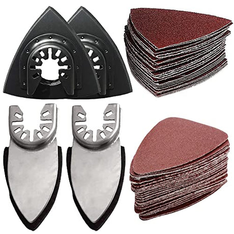 Oscillating Tool Detail Sanding Pads Kit, 2Pcs Triangle Sanding Pads and 2Pcs Finger Sanding Pad, 50Pcs Sandpaper, for Wood/Plaster Other Surfaces gulrear