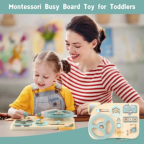 Montessori Busy Board Toy for Toddlers, Car Wooden Sensory Board Educational Toys with 10 Fine Activity Motor Skills, Driving Scene Travel Toys for - WoodArtSupply