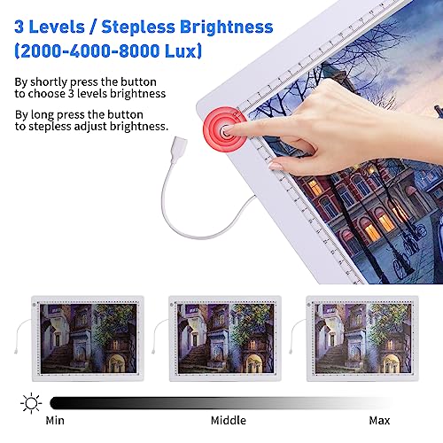 TOHETO A4 Light Pad with Foldable Stand, UL Certified Adapter, 8000 Lux Super Bright Ultra Thin Pad for Cricut Weeding Vinyl, Artist Drawing Light TOHETO